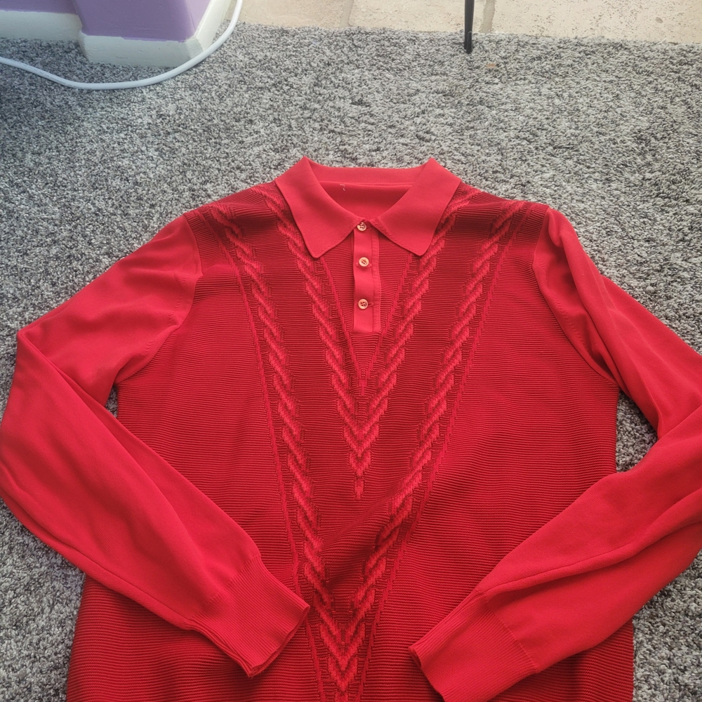 Red Cable Knit Polo Sweater - Picture 7 of 12